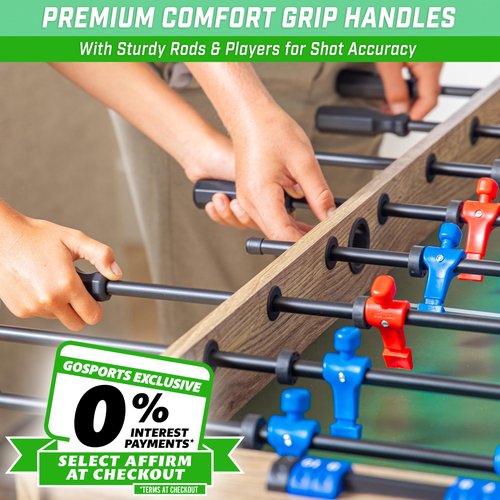 GoSports 48 Inch Game Room Size Foosball Table - Oak Finish - Includes 4 Balls and 2 Cup Holders