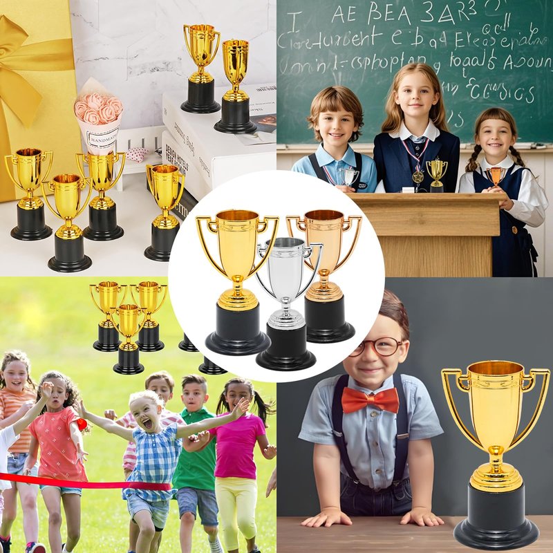 Wuyituart 2 Sets Mini Gold Silver Bronze Trophy Cups 4 Inch Plastic Trophies for Sports Games Parties