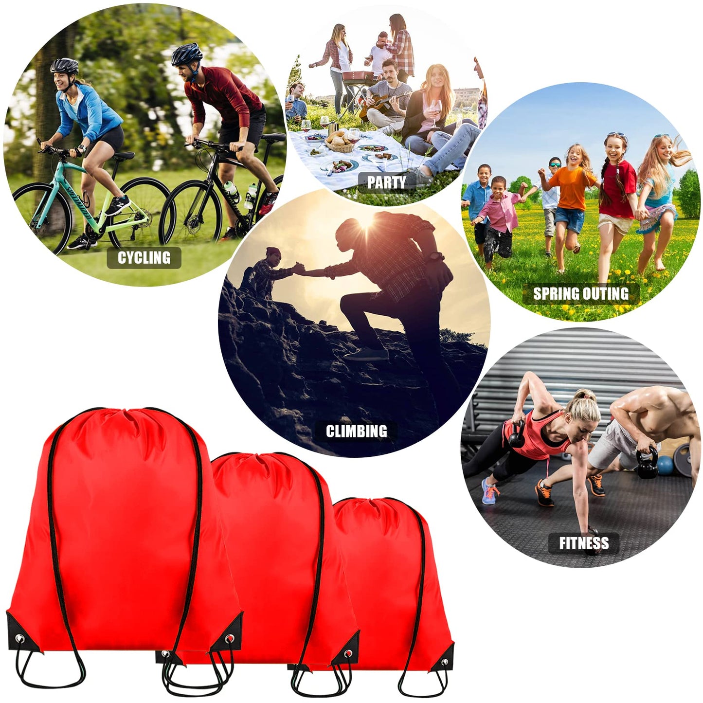 Grneric 60 Pieces Drawstring Backpack Bulk Cinch Sackpack Ployster Drawstring Bags for Gym Party Trip(Red)