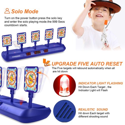 Digital Shooting Targets for Nerf Guns Practice Toy, Upgrade 5 Targets Auto Reset 3 Game Mode Electronic Scoring, Ideal Fun Gifts Toys for Age 5,6,7,8,9,10,11,12,13+ Year Old Kids/Boys/Girls