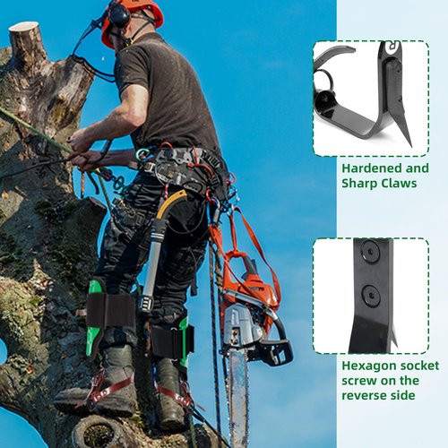 Tcatec Tree Climbing Spikes & Gaffs with Soft Padding | Height Adjustable Arborist Equipment for Fruit Picking, Logging, Hunting | Heavy Duty Carbon Steel Construction