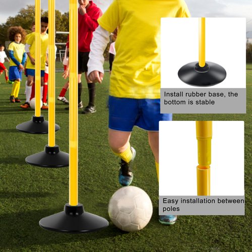 MEILANHUI Soccer Agility Poles, 6Pcs Agility Poles with Rubber Bases and Bag Detachable Agility Training Equipment for Football, Rugby, Basketball, Indoor & Outdoor