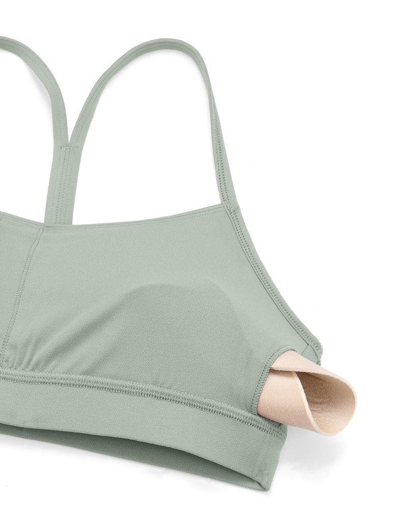 CRZ YOGA Butterluxe Y Back Sports Bras for Women - Padded Racerback Low Impact Spaghetti Thin Strap Workout Yoga Top Green Palm Court X-Small
