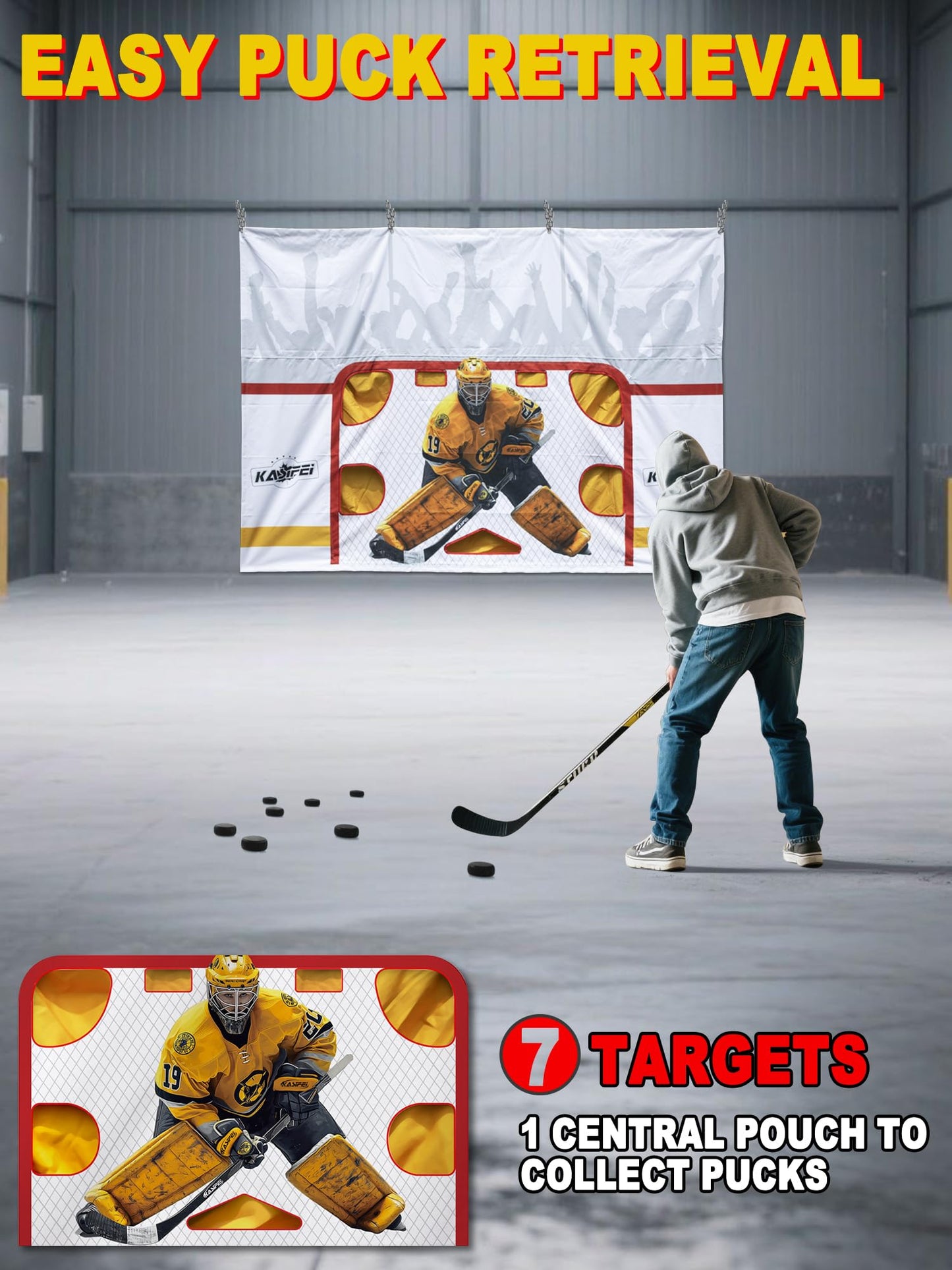 kasifei – 7' x 10' Heavy Duty Hockey Shooting Tarp – Built-in Shooter Tutor – Great Hockey Net Replacement – Training Equipment for All Skill Levels - Garage & Wall Protection