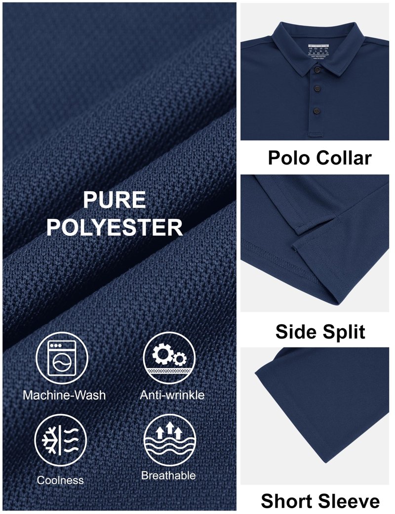 MAGCOMSEN Mens Polo Shirts Short Sleeve Dry Fit Breathable Performance Golf Polos Casual Business Collared Shirt Men