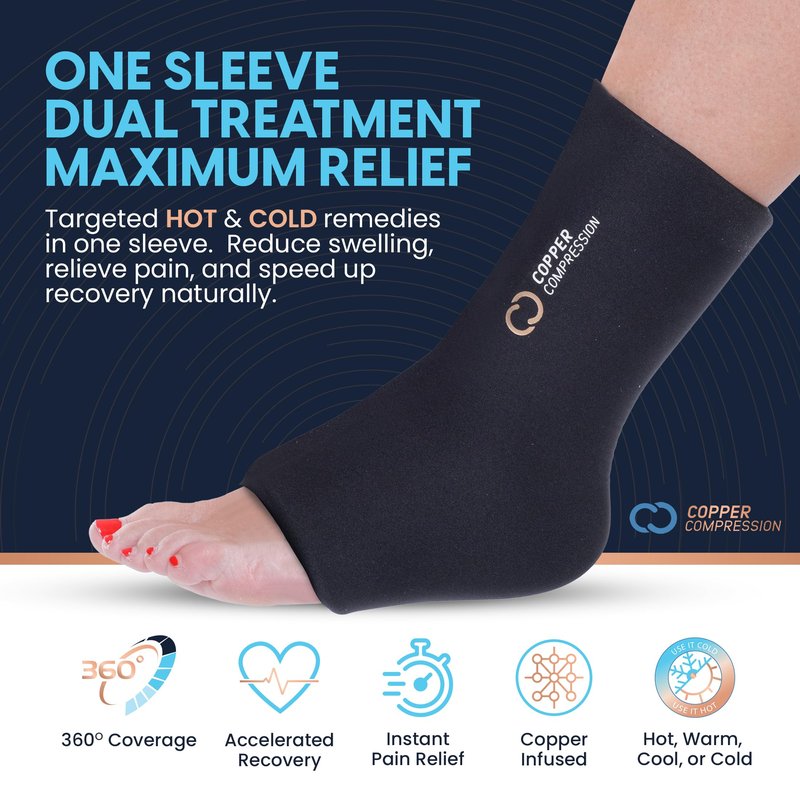 Copper Compression CopperFreeze Cryo Compression Sleeve for Knee, Tennis Elbow, Ankle Joints, Leg & Arm Muscles - Reusable Gel Ice Pack & Heat Wrap - Cold & Hot Pain Relief, Sprain, Injury - L/XL