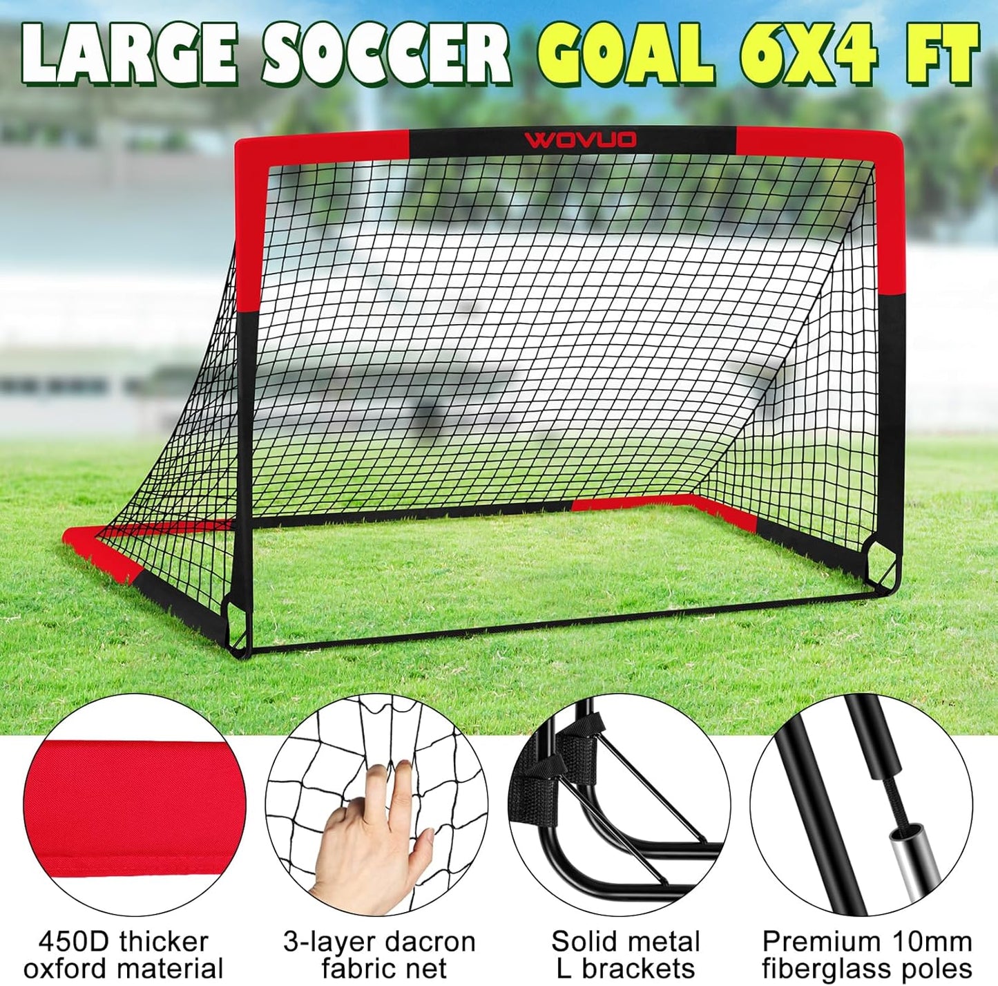 Kids Soccer Goals for Backyard Set of 2, 6x4 ft Portable Toddler Soccer Goal Training Equipment with Soccer Target, Ball, Cones, Soccer Net for Kids Age 3-5 6-8 8-12 10-12-14 Outdoor Sports Games Gift
