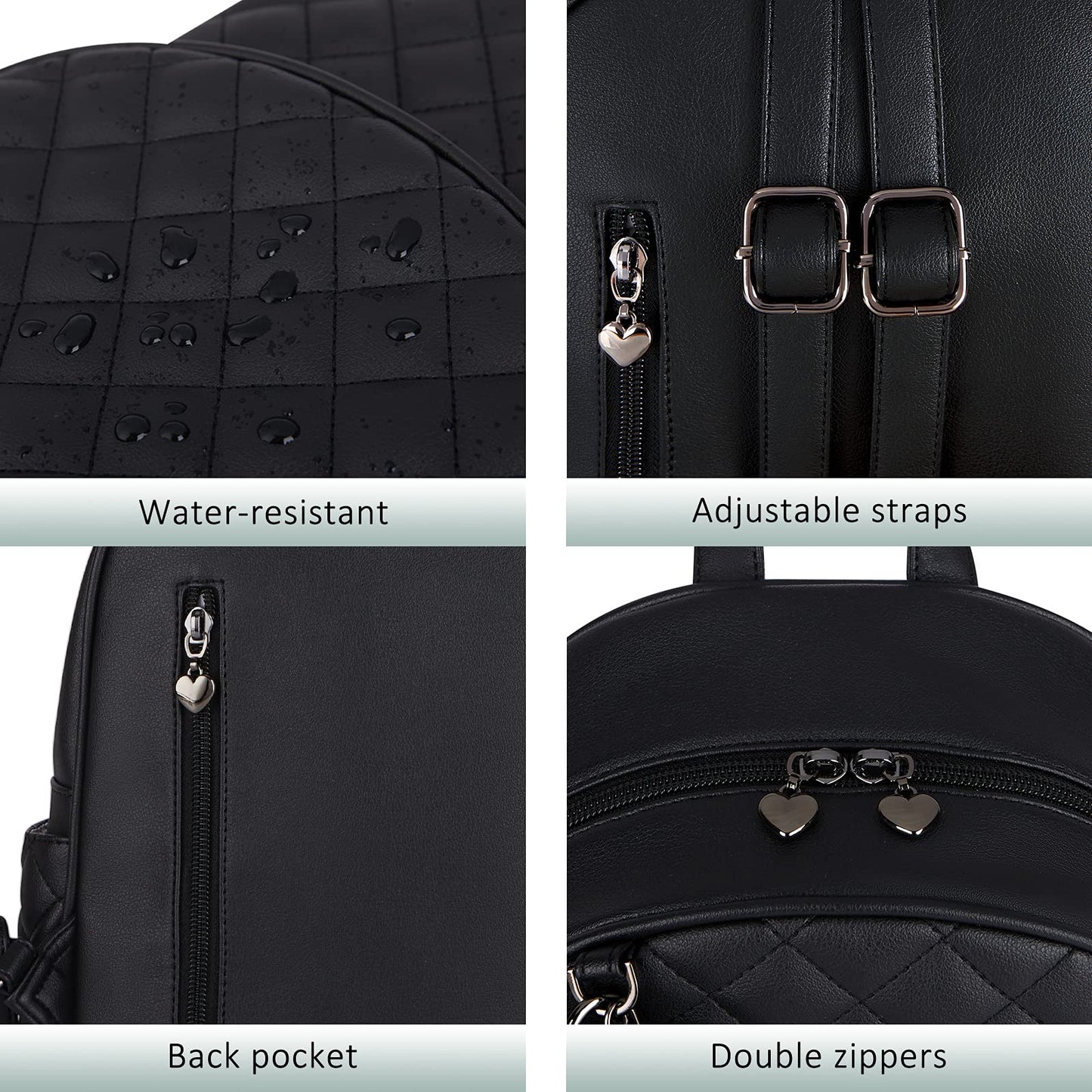 ECOSUSI Mini Backpack for Women Leather Small Backpack Purse for Ladies Cute Pom Bookbag Travel Shoulder Bag with Charm Tassel Black