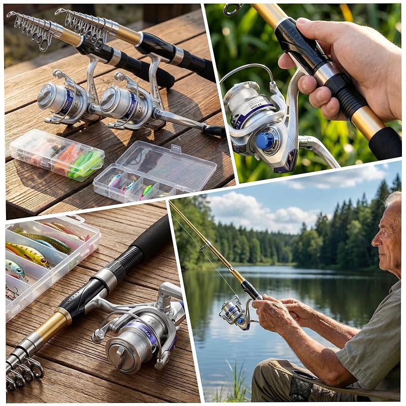 Telescopic Fishing Pole Set with Spinning Reels – 2.1m 2pc Rod & Reel Combo