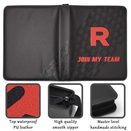 Trading Card Binder 9-Pocket with Handle, Red and Black, Join My Team Design 900 Pockets (Black, 900)