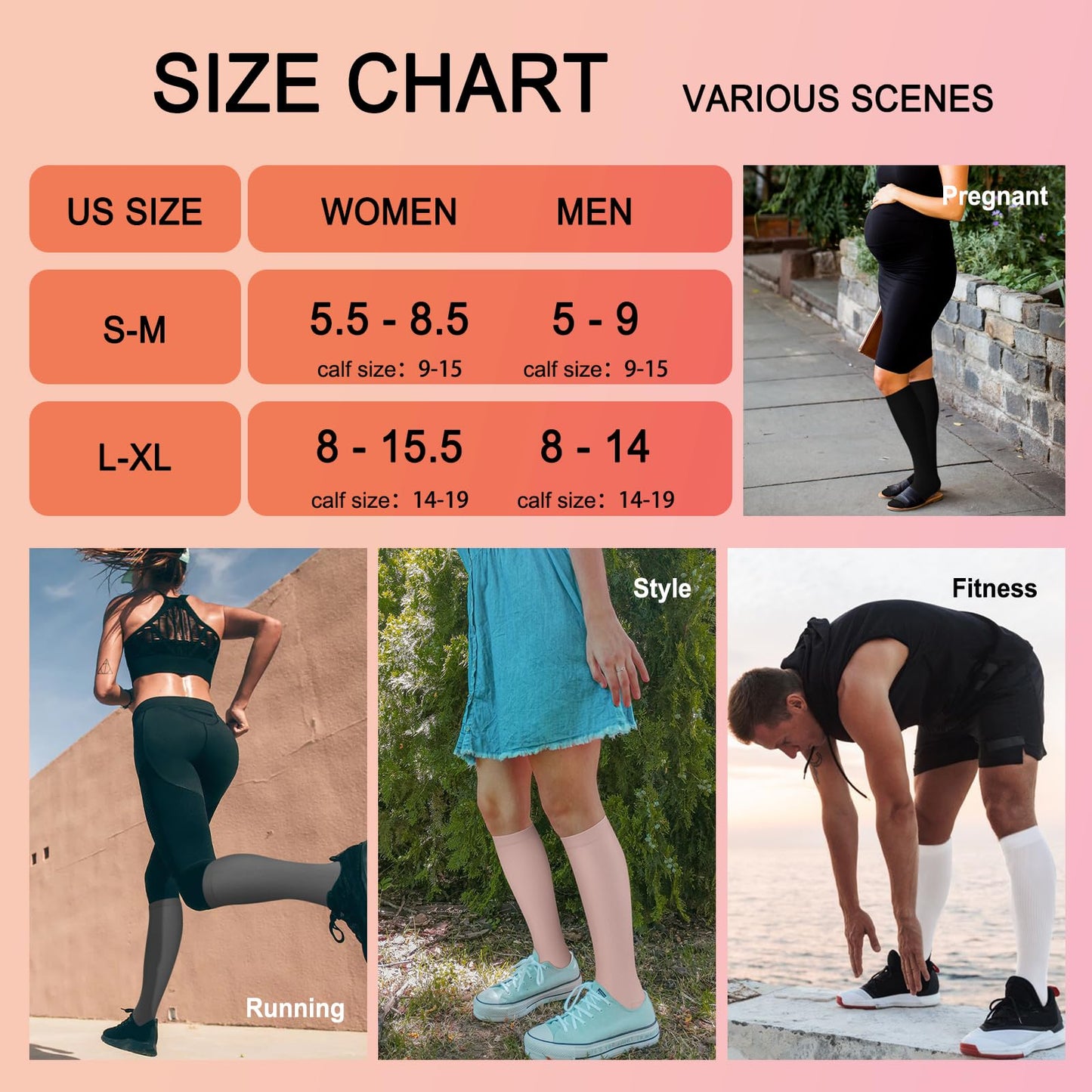 4 Pairs Compression Socks for Women Circulation-Best Support for flying Running,Athletic,Travel,Hiking,White,PinkGifts S-M
