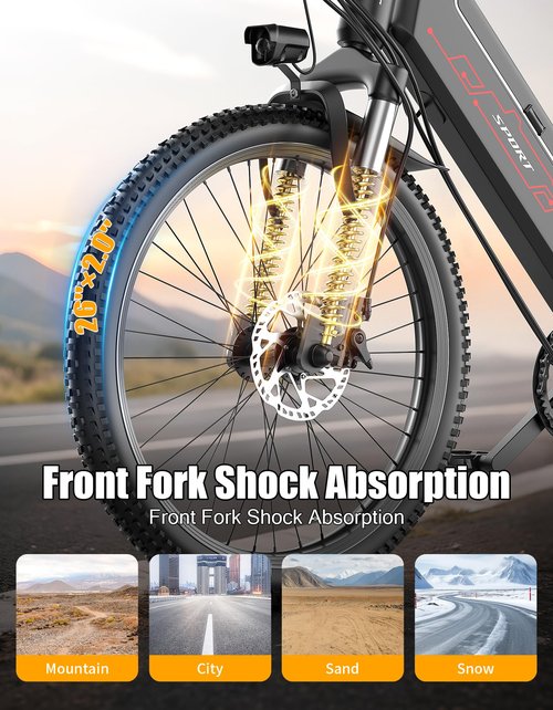 PIKABIKE F26 Electric Bike for Adults, 1500W Motor Peak Ebike, Max 65Miles 28MPH, 26" Electric Mountain Bike, 480Wh Removable Battery E Bike, 7-Speed & Front Suspension, Electric Bicycle for Commute