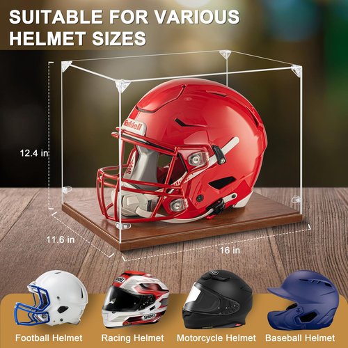 Football Helmet Display Case Full Size, Thickened UV Protection Clear Acrylic Lid Helmet Box, Football Helmet Showcase with Solid Wood Base for Sports Memorabilia
