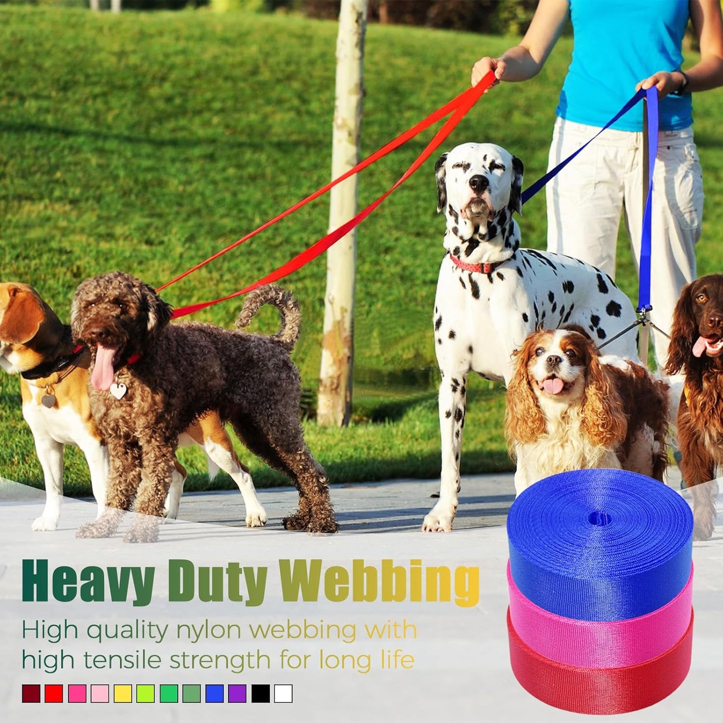 12 Rolls Nylon Webbing 1 Inch 1.5 Inch Heavy Duty Nylon Strap Webbing Strapping for Lawn Chair Backpack Straps Climbing Pet Collars Pet Leash DIY Craft Gear Repair
