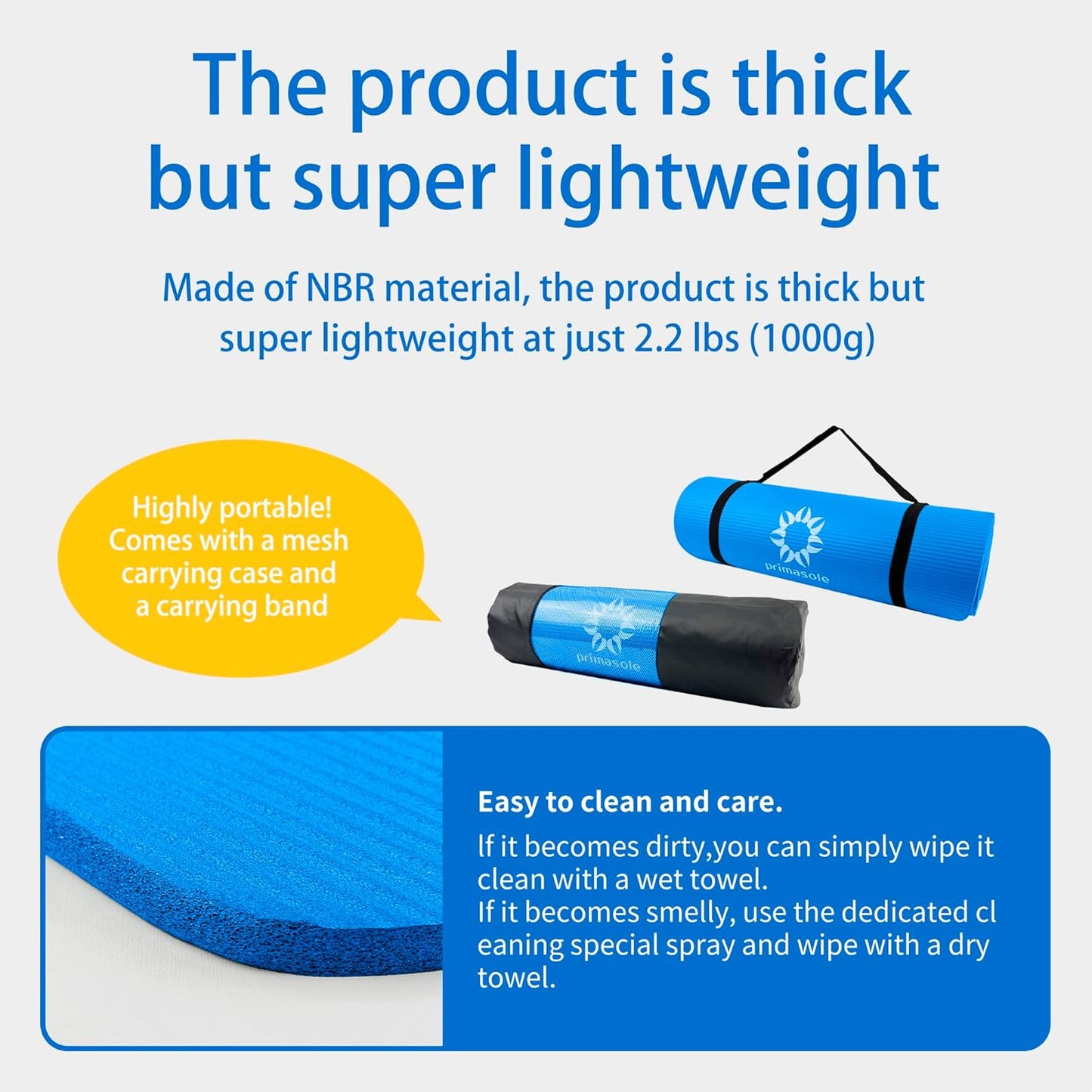 1/2-Inch Extra Thick NBR Yoga Mat with Enhanced Stability - Textured Design, Lightweight Mat with Carrying Strap & Case for Yoga, Pilates, Gym & Home Use (Multiple Colors)