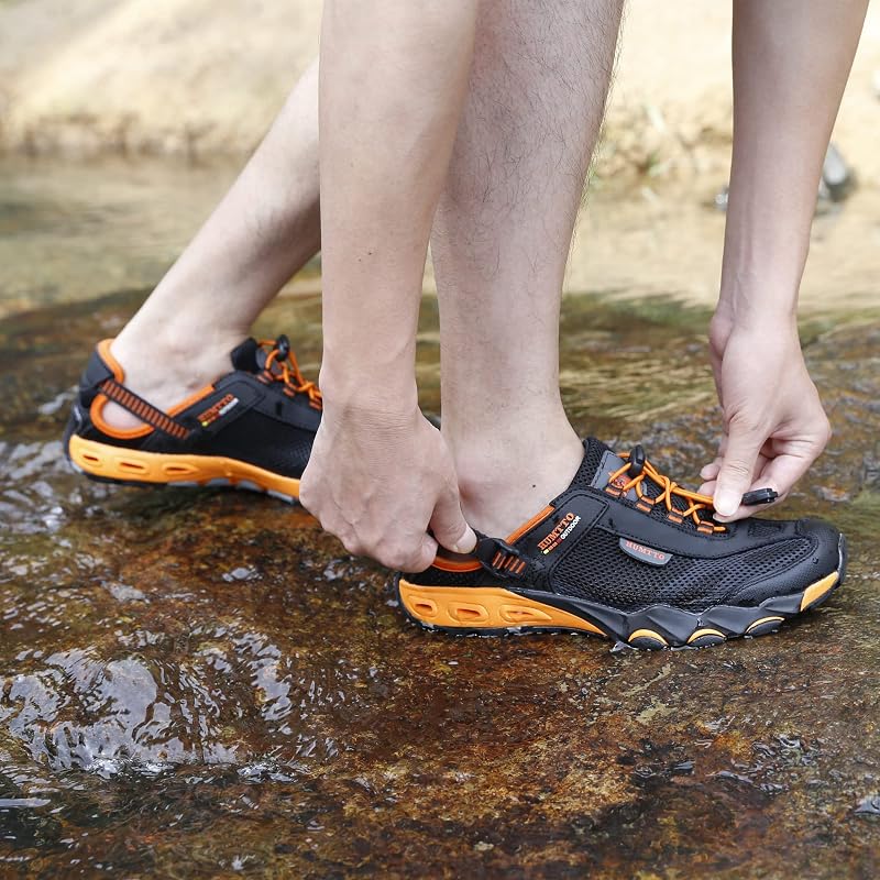 HUMTTO Amphibious Water Shoes for Men - Quick-Dry River Sandals with Closed Toe, Non-Slip Sole (Variation: Black+11-11.5)