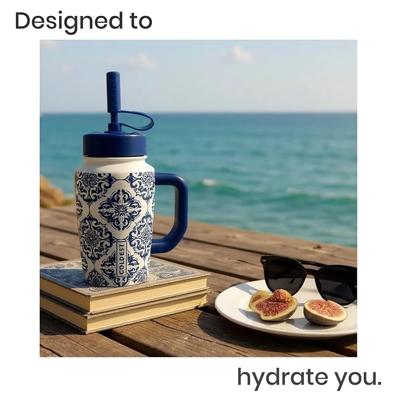 Coldest Tumbler with Handle & Coffee Lid 24 oz - 3 Lids, 100% Leak-Proof, Stainless Steel, Cup-Holder Friendly (Mr. Snowie)