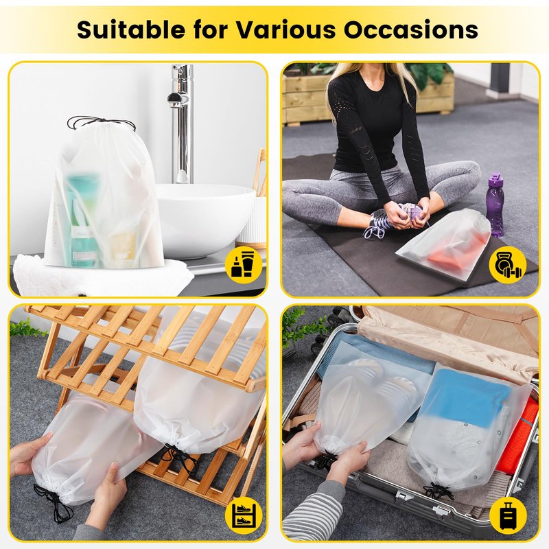 Vorspack Shoe Bags for Travel - 6 Pcs Transparent Drawstring Backpack Travel Shoe Bag Clear Drawstring Bag Large Shoe Organizer with Rope Travel Essentials for Men Women