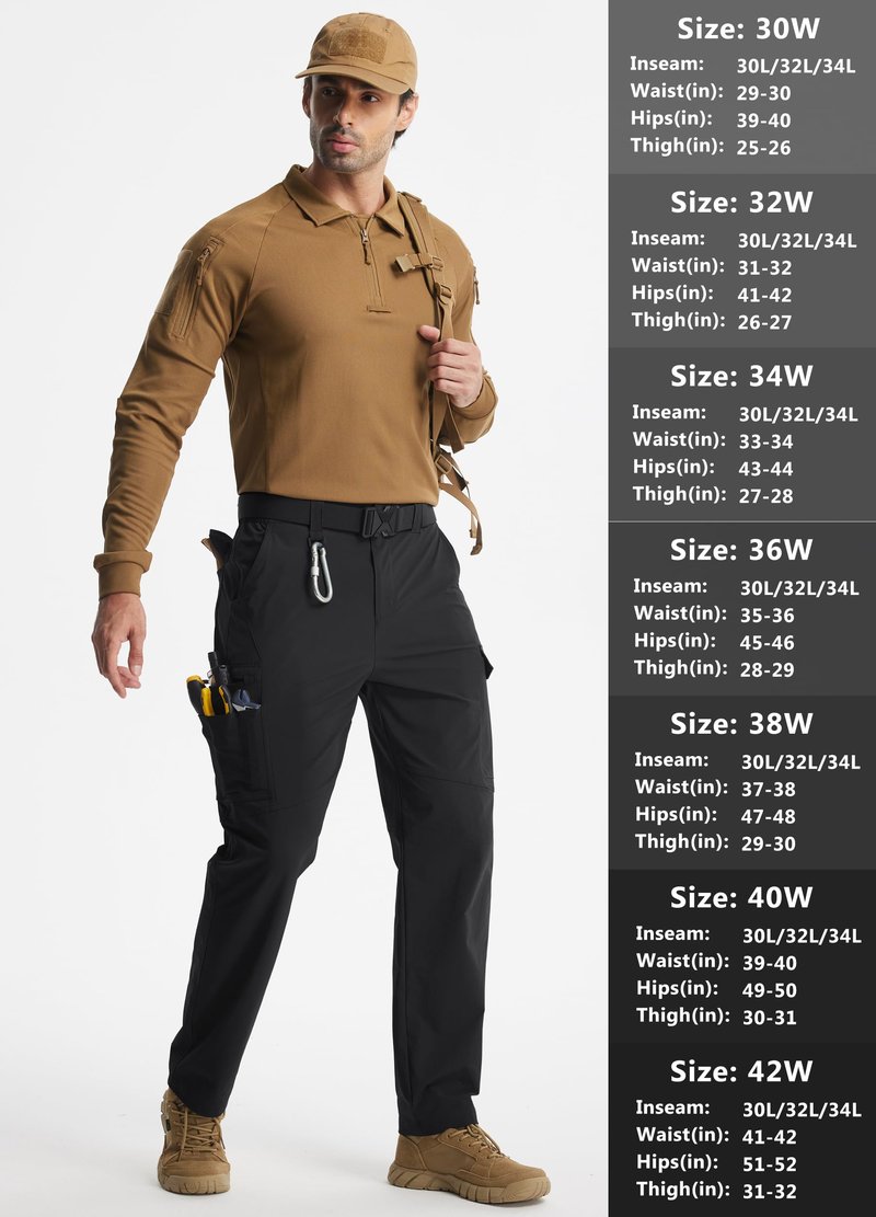 Libin Men's Work Pants Hiking Cargo Pants Water Resistant Stretch Tactical Outdoor Trousers with 9 Pockets, Black, 32W x 32L