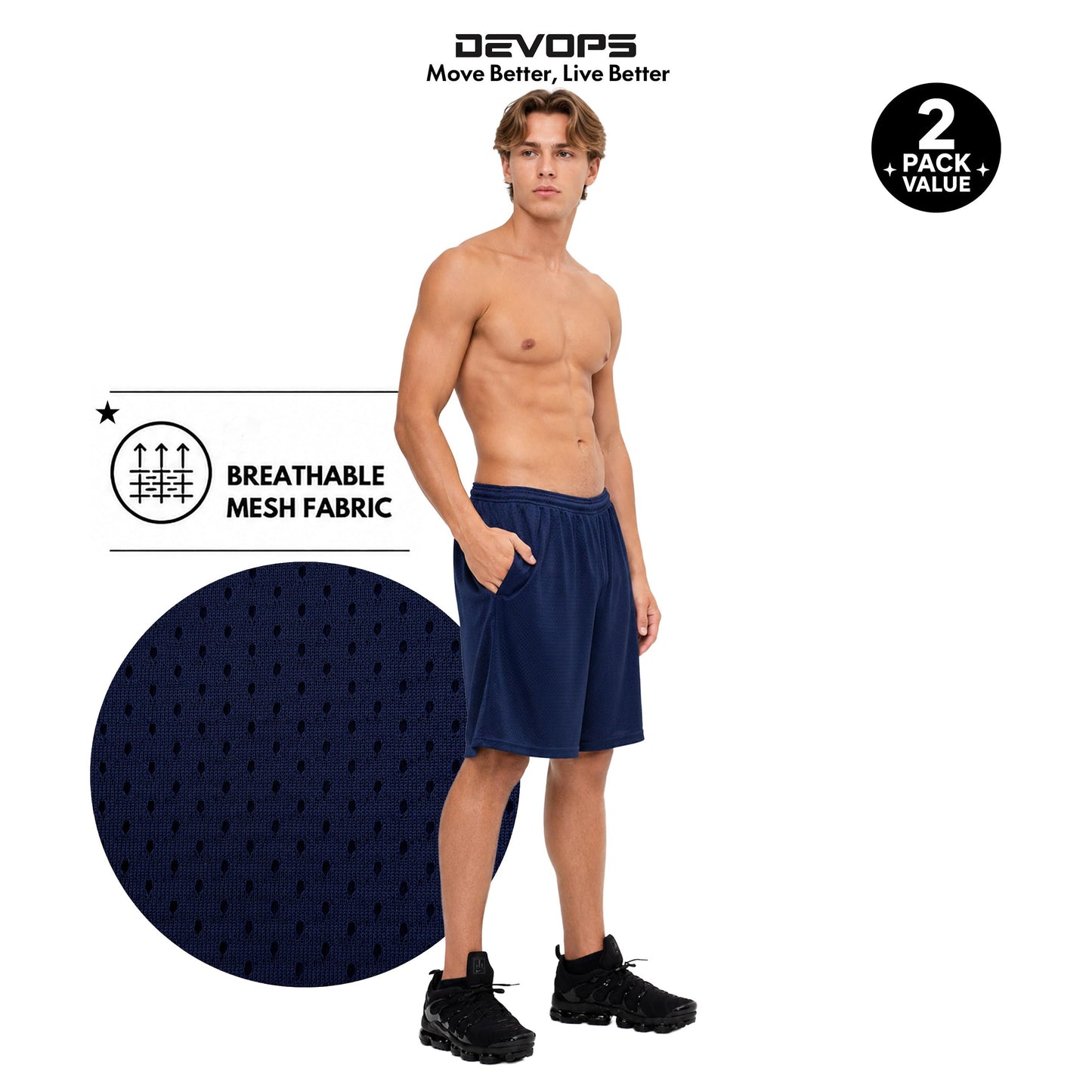 DEVOPS Men's 2-Pack Loose-Fit 10" Workout Mesh Shorts with Pockets Athletic