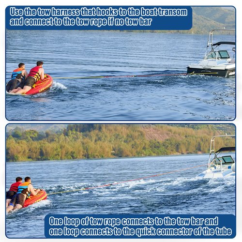 Affordura Boat Tow Harness for Tubing Ski Tow Harness for Boat for 4 Riders, Tube Tow Harness with Large Clip, Quick Connector and Storage Bag (16FT)
