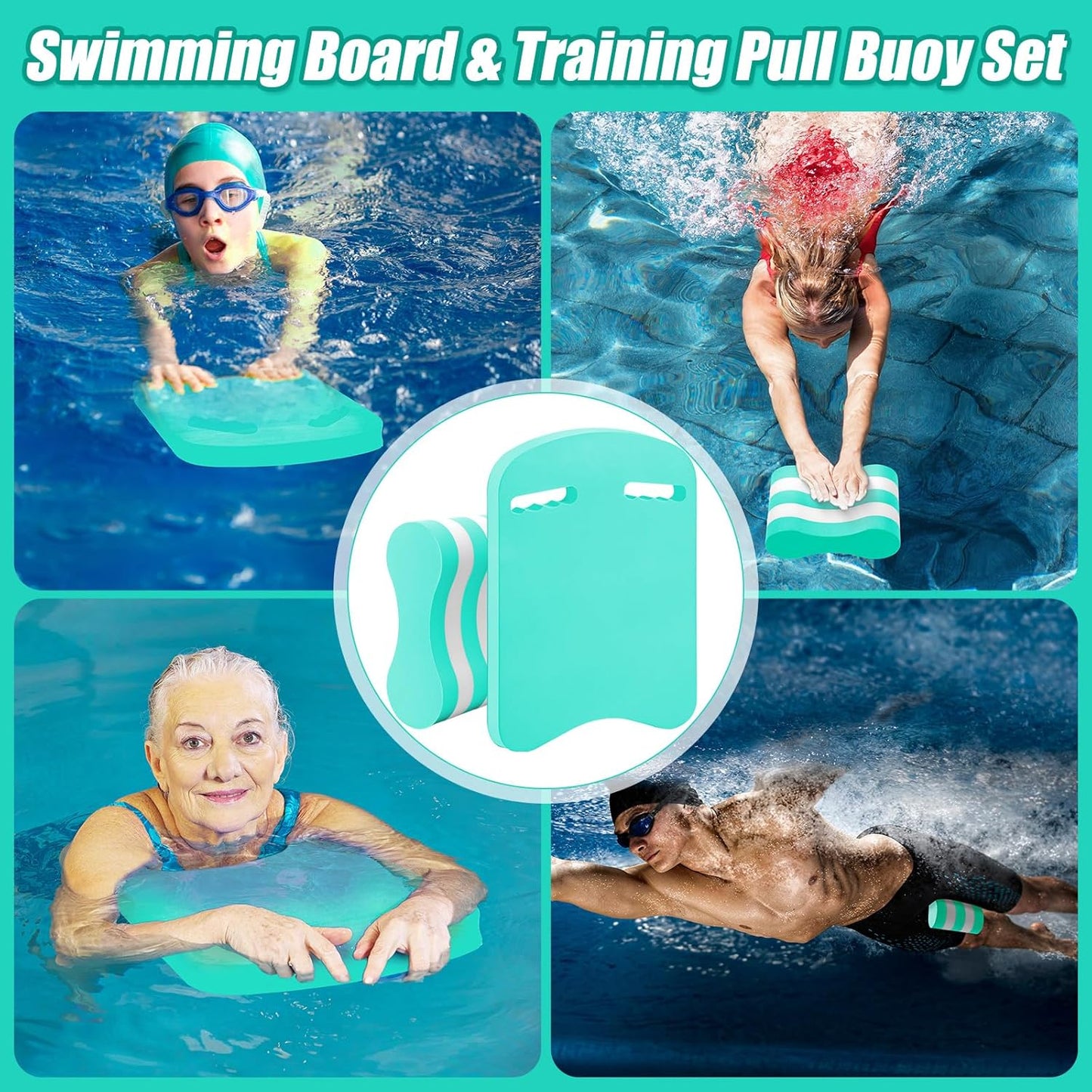2 Pcs Swimming Kickboard Pull Buoy Set Training Aid Float Pull Buoy Leg Float Swimming Training Equipment Accessories for Hand Leg Adults Children Beginners Exercise Fitness