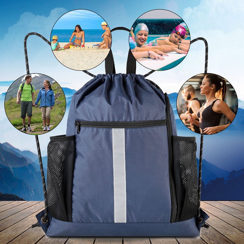 BeeGreen Gym-Drawstring-Backpack-Bag With Shoe Compartment and Two Water Bottle Holder Large String Backpack Sports Bag Athletic Sackpack For Men Women