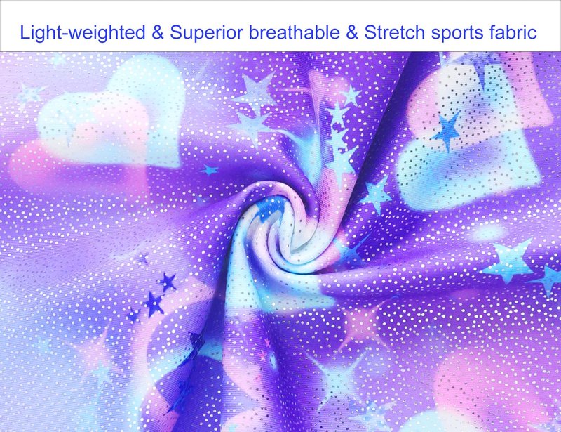 Domusgo Leotard for Girls Gymnastics Size 8-9 Shiny Purple Blue Hearts Sparkle One Piece Durable Athletic Activewear