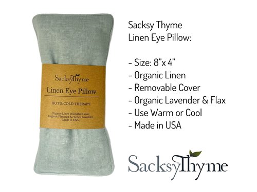 Sacksy Thyme Organic Linen Eye Pillow - Lavender & Flaxseed for Relaxation, Yoga, Stress Relief - Microwavable Heating Pad & Cool Compress - Made in USA - Gifts for Meditation - (Lavender)