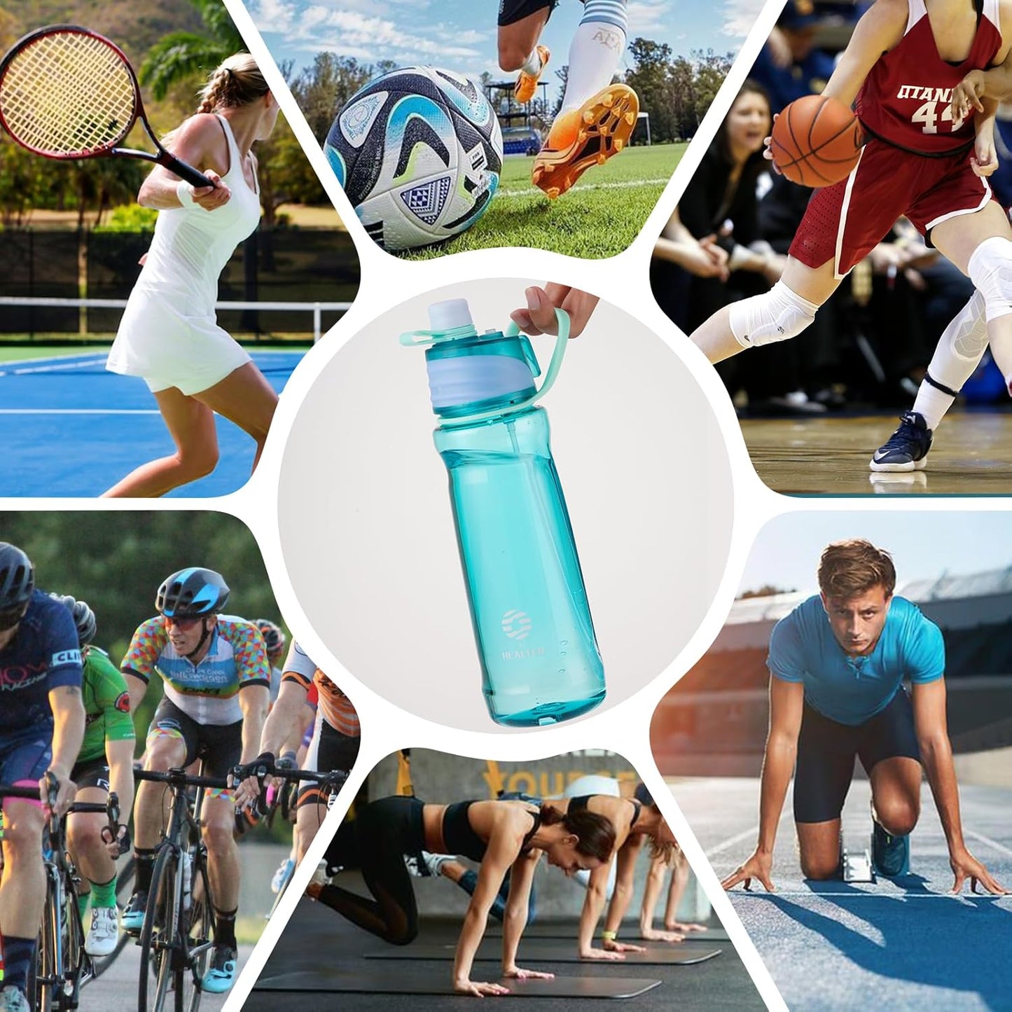22OZ Misting Water Bottle, 2-in-1 Mist and Sip Water Bottles, Mist Water Bottle for Drinking, Great for Hiking/Running/Outdoor Activity, BPA-Free & Leakproof, Blue