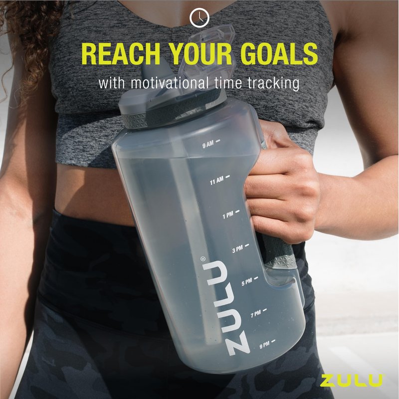 Zulu Goals Half Gallon Jug with Time Marker & Handle for All Day Hydration & Silicone Straw with Locking, Leak-Proof Lid, BPA Free, 64oz
