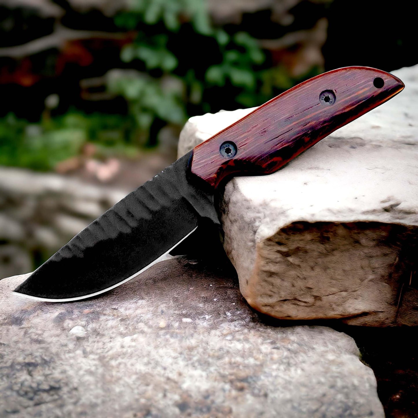 Kelani Fixed Blade Skinner – 1095 Steel, 8" Overall, Snake Wood Handle, Leather Sheath – Cowboy Knife for Hunting & Tactical Gear