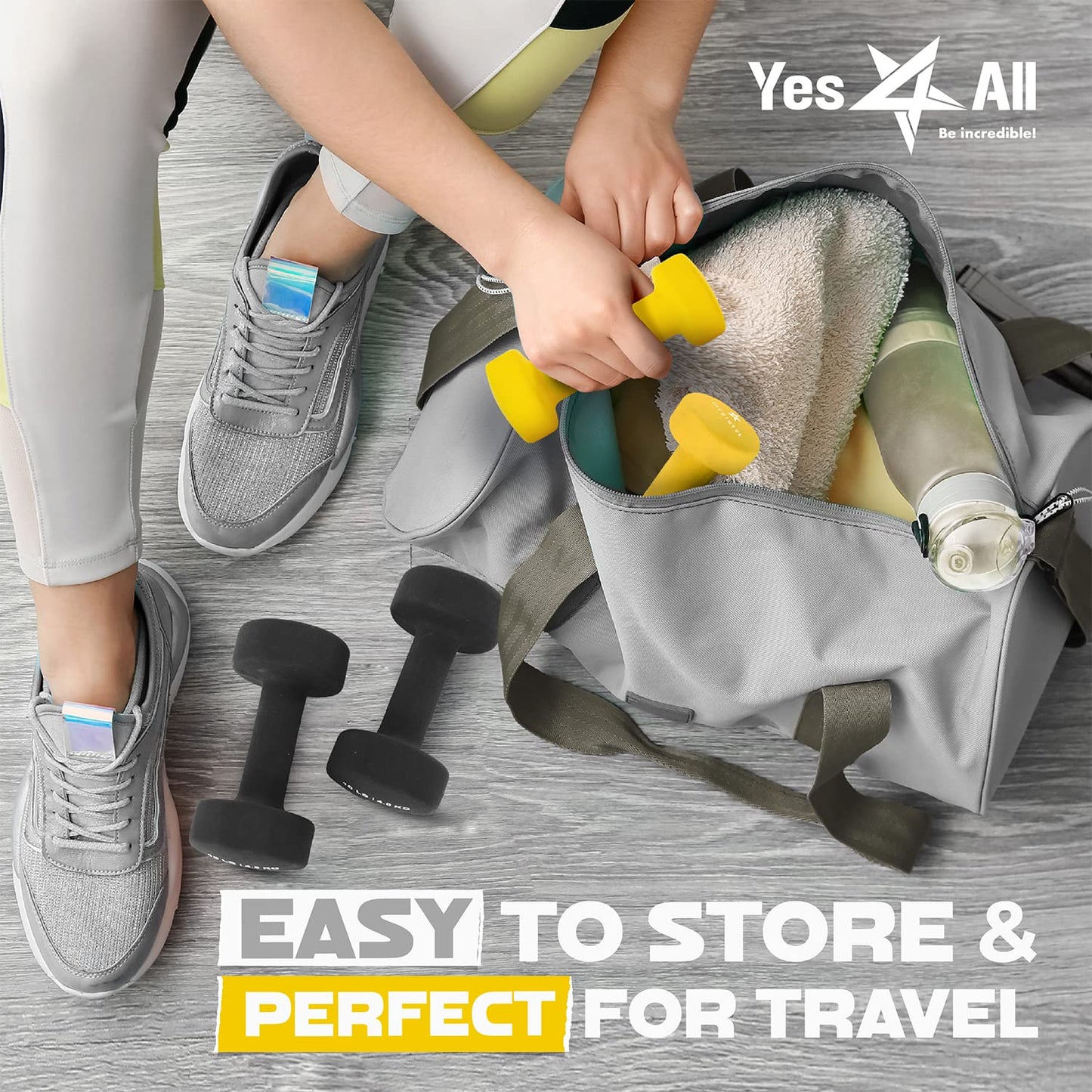 Yes4All Neoprene Coated Dumbbell Hand Weight Sets of 2 - Multiple Weight Options with 15 Colors, Anti-roll, Anti-Slip, Hexagon Shape, Yellow, 4 lb Pair