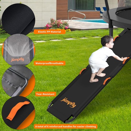 jumpfly Trampoline Slide Ladder Universal Trampoline Ladder with Handles Strong Tear Resistant Fabric Trampoline Accessories for Kids Toddler Climb Up & Slide Down, Orange