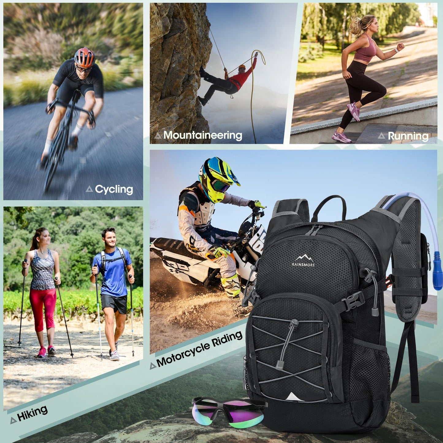 Hydration Backpack with Water Bladder, 18L Lightweight Hiking Backpack for Women&Men Small Insulated Hydration Water Pack for Hiking, Running, Cycling, Biking, Black