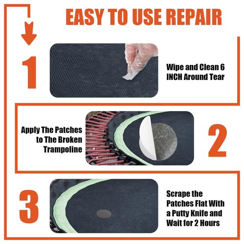 Taoanlo Trampoline Mat Repair Kit | Self-Adhesive Trampoline Patches | Black Galvanized Steel