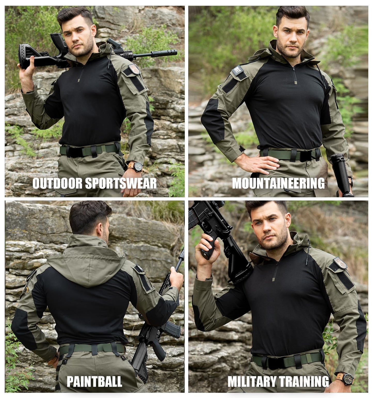 TACTICS ARMOR Tactical Shirt Men's Combat Shirt Tactical Military Camo Long Sleeve Suitable for Airsoft Paintball with Elbow Pads and Pockets
