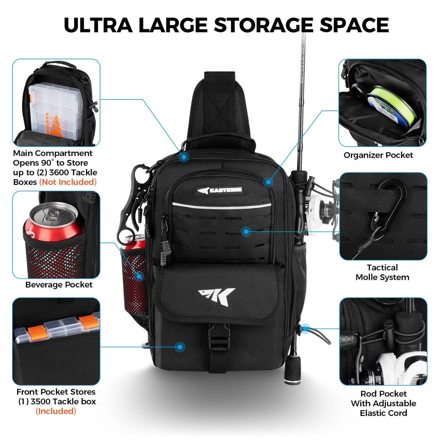 KastKing Everyday Essential Fishing Sling Bag & Tool Set, Fishing Scale & 3500-Tackle Box Waterproof, 7" Fishing Pliers, Lip Gripper - Fishing Gear and Gift for Men