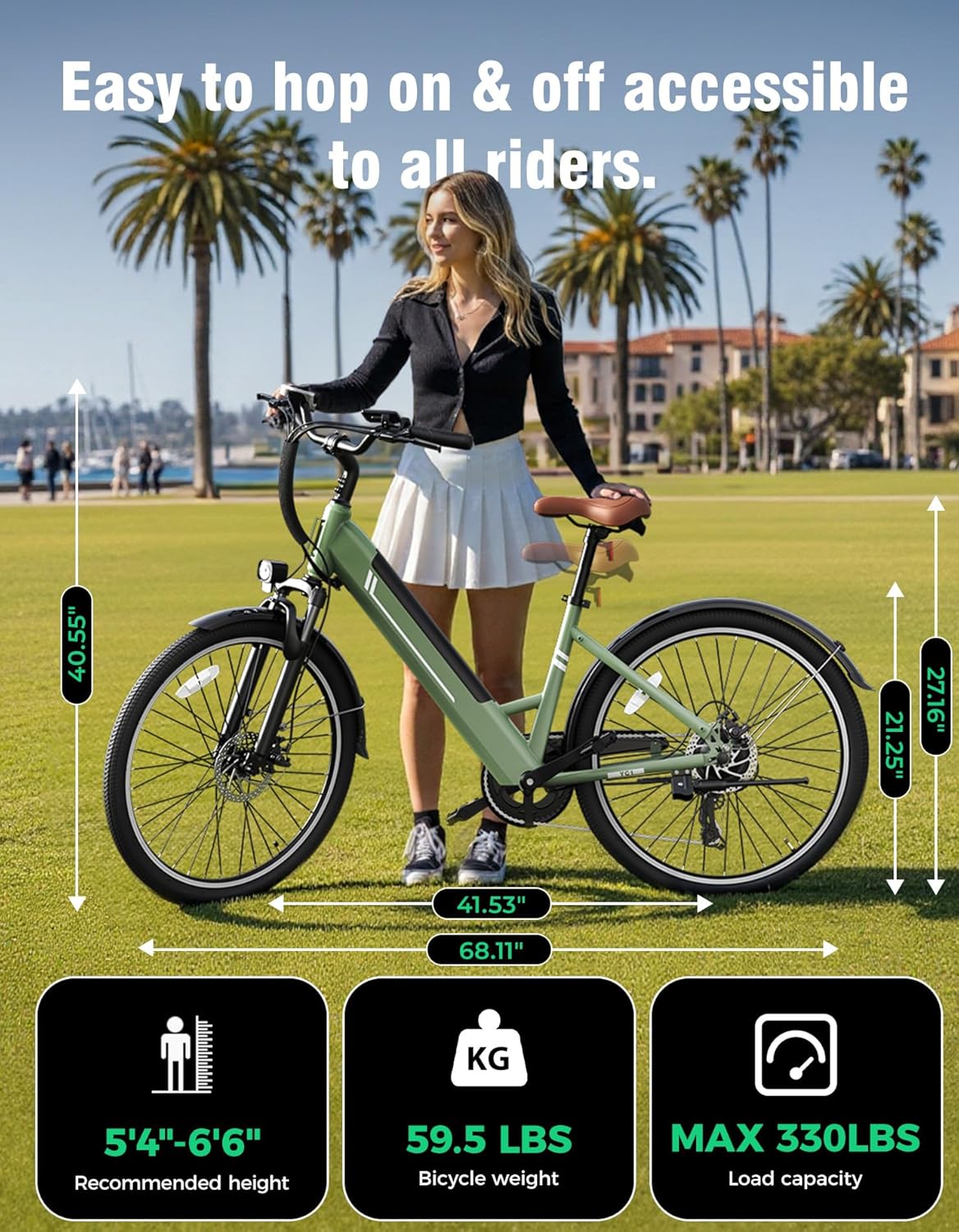 Electric Bike for Adults, 26" Up to 1000W Peak Motor Ebike 45+ Mile Range Brushless City Ebike, 25Mph 7-Speed Commuter E-Bike with Removable 360Wh Battery for Commuting, Outdoor Leisure
