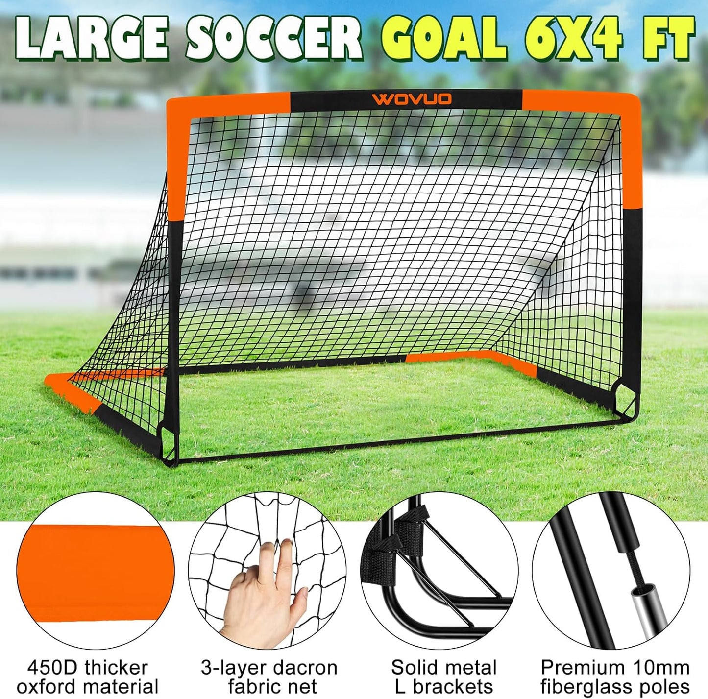 Kids Soccer Goals for Backyard Set of 2, 6x4 ft Portable Toddler Soccer Goal Training Equipment with Soccer Target, Ball, Cones, Soccer Net for Kids Age 3-5 6-8 8-12 10-12-14 Outdoor Sports Games Gift