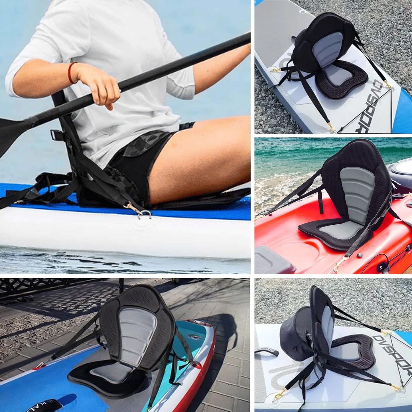 JEAYYDSI Kayak Seat with Back Support, Paddle Board Seat Replacement, Universal Adjustable Deluxe Cushion with Waterproof Storage Bag Foldable for Kayak,Padded Boat,SUP,Canoe,Fishing Boat
