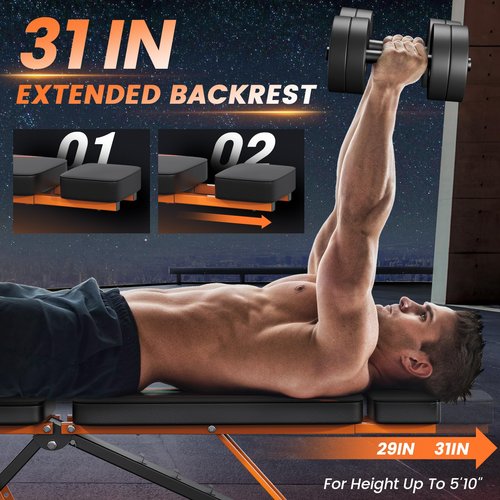 700LBS Adjustable Weight Bench with Headrest - Foldable Workout Bench Press with Thickened Steel for Home Gym,Incline Strength Training Exercise Bench for Full Body with 3 Sec Fast Folding
