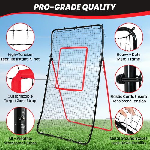 BAGAIL Volleyball Rebounder Net 7x4 Ft, Bounce Back Volley Ball Net with Adjustable 5 Angles and High-Tension Net, Ball Return Training Equipment for Lacrosse, Baseball & Soccer Practice - Red