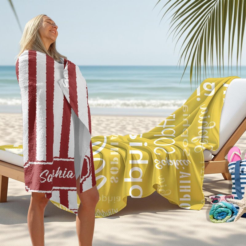 UNIGIFTIME Personalized Beach Towels, Personalized Beach Towels for Kids Girls Adults, Custom Striped Sand Free Quick Dry Beach Towel with Names, Customized Monogram Pool Towels (Black)