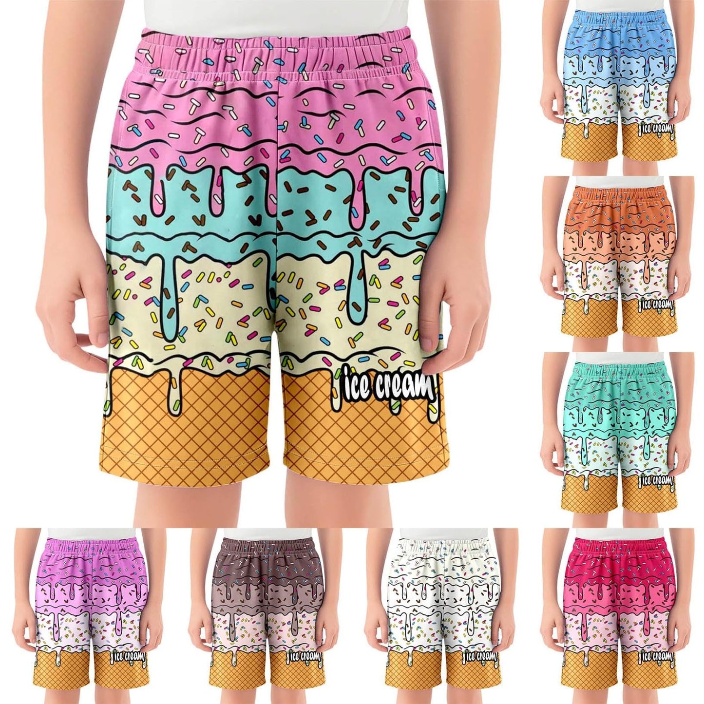 Ice Cream Shorts Boys Girls Elastic Waist Summer Cool Athletic Preppy Ice Cream Drip Baseball Shorts with Pockets Baseball Lifestyle 101 Apparel Youth Icecream Short for Boy 2-16 Years