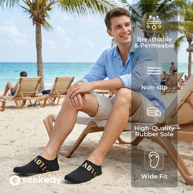 SEEKWAY Water Shoes Barefoot Aqua Socks Quick-Dry Non Slip Shoes for Beach Swim Pool River Boating Surf Women Men Golden SK002(U)
