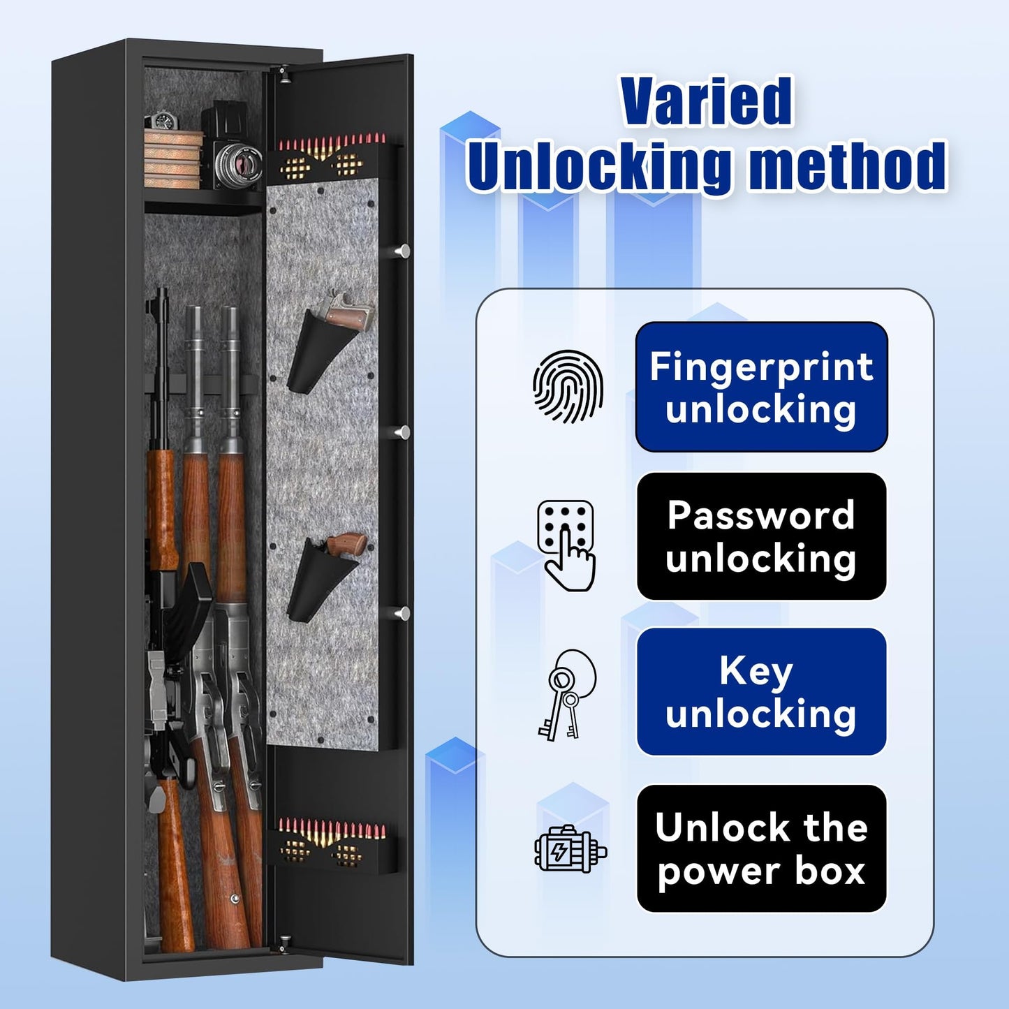 Hymnxemo Biometric Fireproof Gun Safe for 5-7 Firearms - No Assembly Steel Security Cabinet, Fingerprint Lock Quick Access, Adjustable Shelves for Rifle Pistol Valuables Storage (52x11x12 Inches)