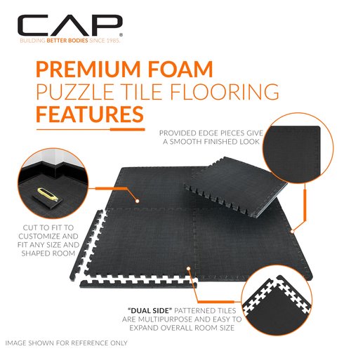 CAP Barbell 1-Inch Interlocking EVA Foam Exercise Puzzle Mats - 3 Pack | 24" x 24" x 1" | T Pattern - Black