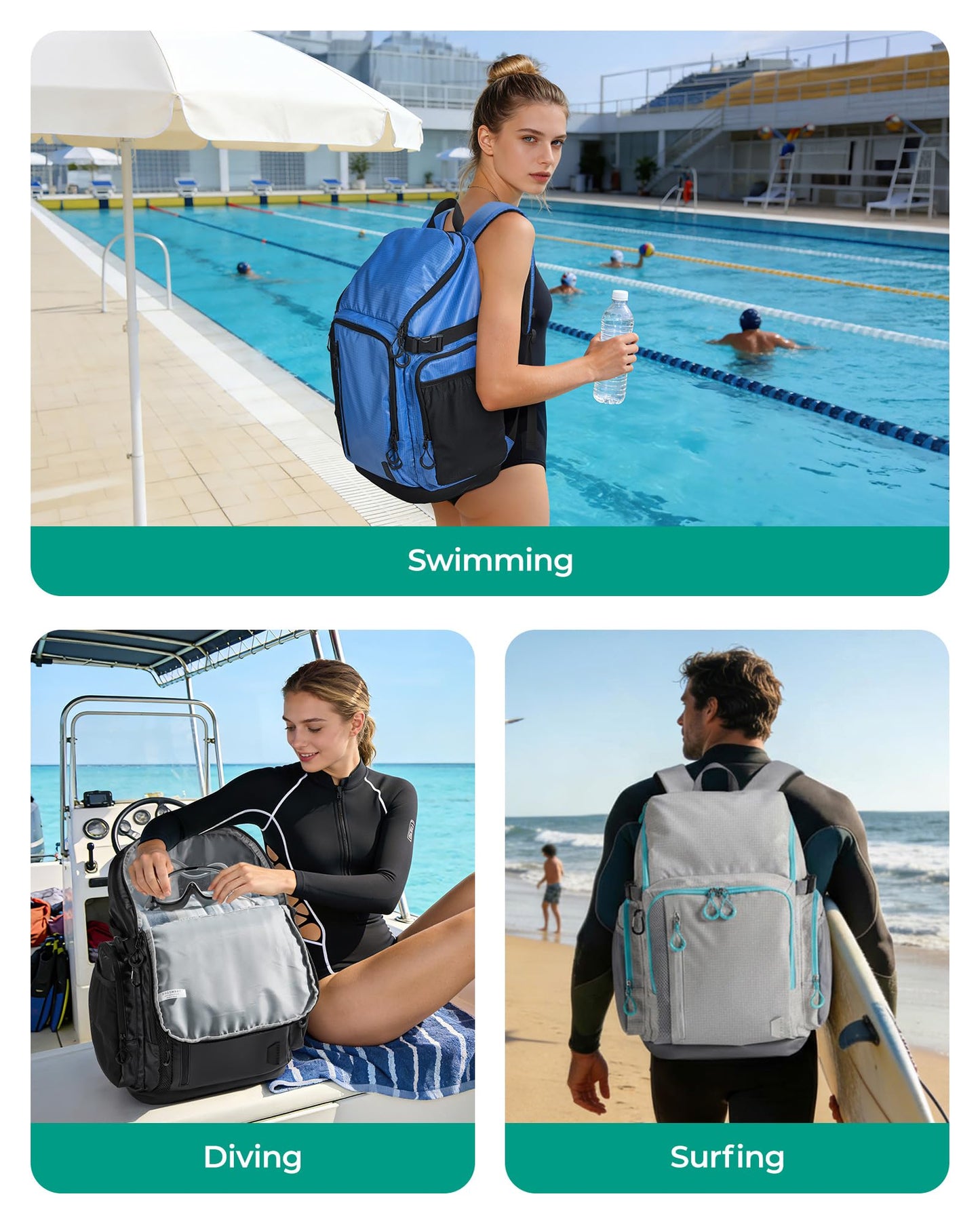 BAGSMART 35L Waterproof Swim Gym Bag with Shoe Compartment & Wet Pouch