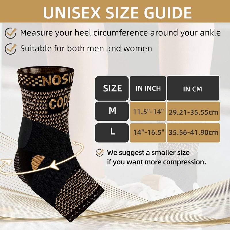 NOSIDAK Copper Ankle Brace for Men & Women w/Ankle Wrap, Ankle Support Compression Sleeve w/Arch Support for Plantar Fasciitis Relief, Achilles Tendonitis, Heel Spur, Joint Pain, Swelling, Sprain